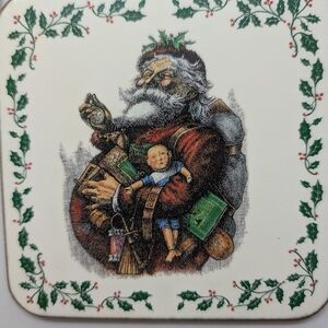 Pimpernel Santa Coaster with Green Holly